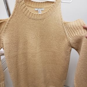 Womens tan cold shoulder sweater